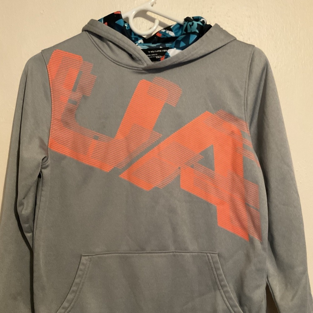 Under Armour Hoodie UA ColdGear Big Logo Gray Pullover Boys Youth Xl - Picture 2 of 8